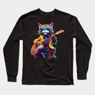 A Cat Who Is The Essence Of A Cool And Funky Guitarist Long Sleeve T-Shirt